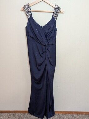 Ever Pretty Navy Sequin Strap Glitter Mermaid Evening Gown Size 6/M